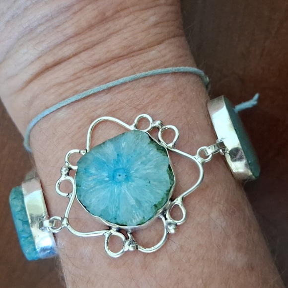 New Agate Geode Slice 925 Silver Bracelet. - Picture 12 of 14